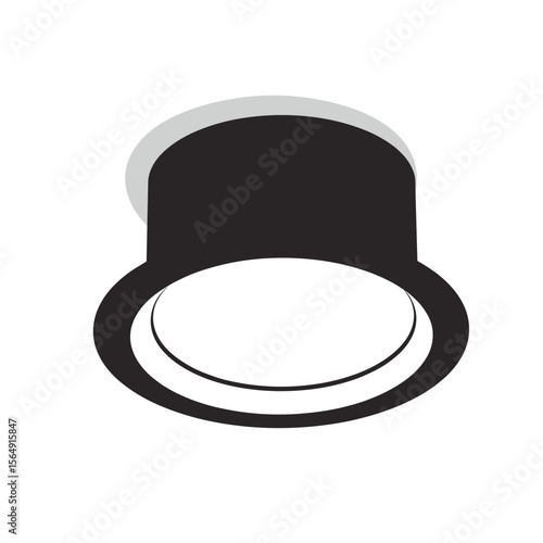 Recessed ceiling light fixture with a cylindrical design. Modern lighting solution features a round black shade and bright white diffuser.