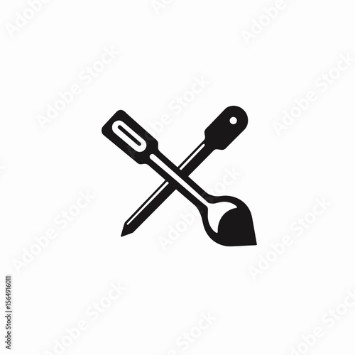 Construction tools crossed image.  This simple graphic shows two crossed construction tools, a trowel and a putty knife.  Simple design ideal for building material companies.
