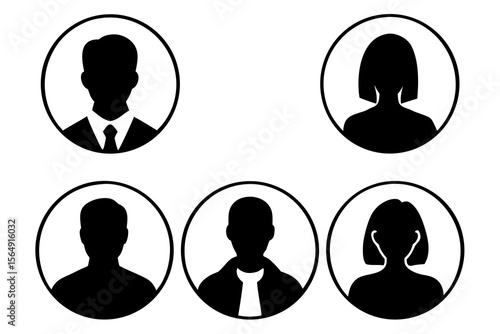 Profile Silhouettes, Male and Female, Circle Icons