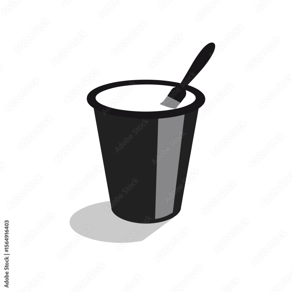 Disposable cup with spoon. Simple cup design with a small spoon, perfect for yogurt, pudding, or other desserts. This image is ideal for packaging design, branding for food products Disposable cup with spoon. Simple cup design with a small spoon, perfect for yogurt, pudding, or other desserts. This image is ideal for packaging design, branding for food products