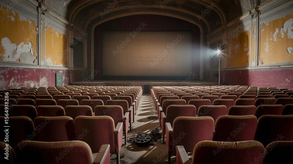 Obraz premium Cinema, Abandoned Cinema: Sunlit Dust and Forgotten Reels