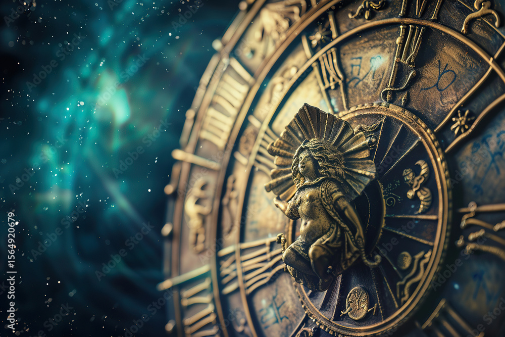 Fototapeta premium Abstract composition with concept of Virgo zodiac sign symbol, abstract vivid composition consists of fictional unreal fantastic vision on background
