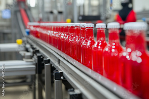 Wallpaper Mural Bottling process of vibrant red beverage in production line Generative AI Torontodigital.ca