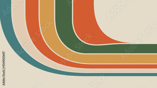 Retro curved stripes in teal cream orange green and tan creating an abstract background design