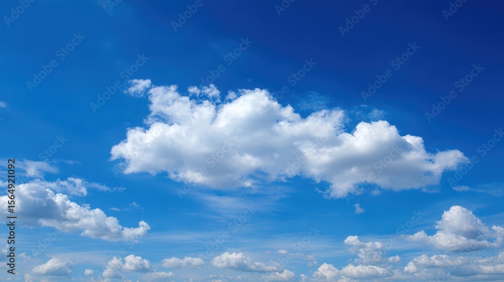 Fototapeta premium Blue Sky with Few White Clouds. Nature's Day in Summer Air