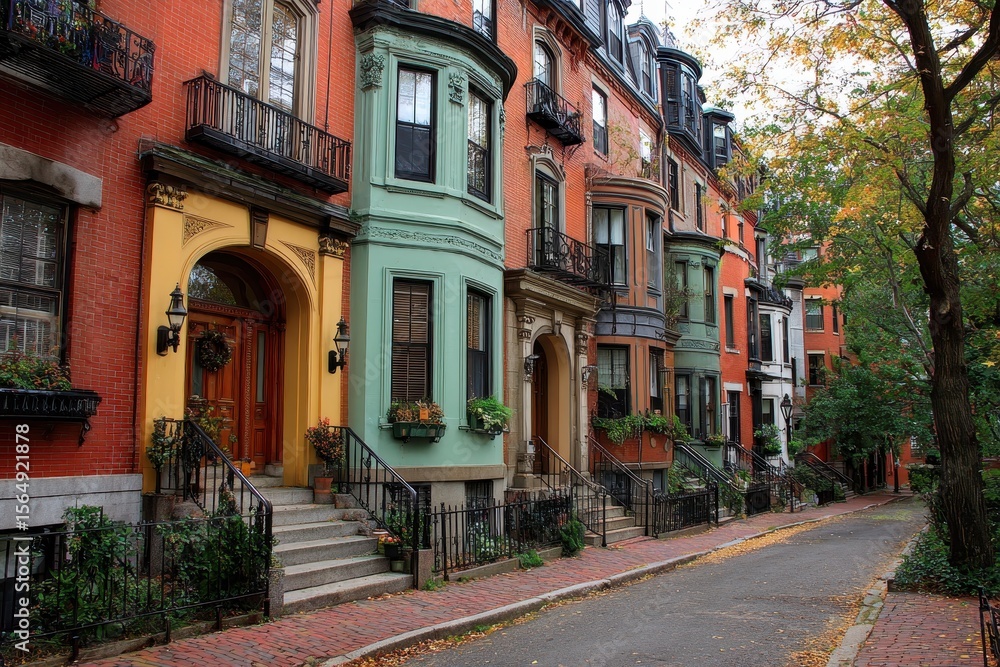 Fototapeta premium Boston Housing. Row Houses in Historic Beacon Hill Neighborhood of Boston