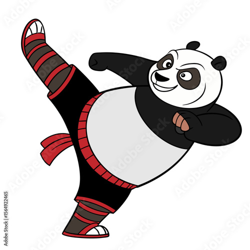 Flat Vector Illustration of a Kung Fu Panda in a Dynamic Martial Arts Pose