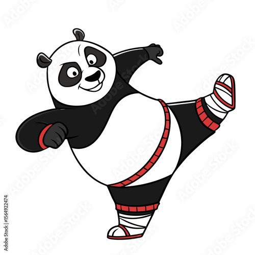 Simple Flat Design of a Cartoon Kung Fu Panda Doing a Kick