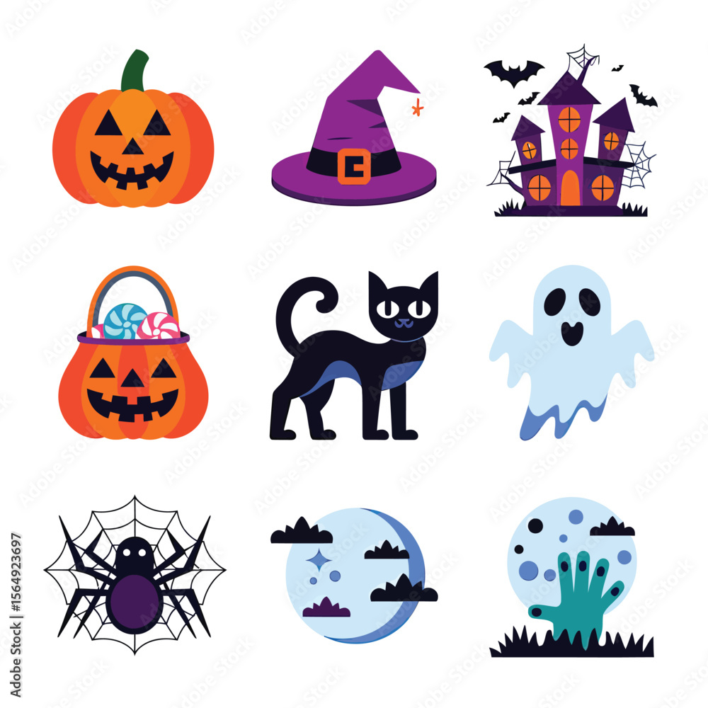 Obraz premium 2d vector illustration Halloween t shirt icon design items ghost character Candles in carved pumpkin 
