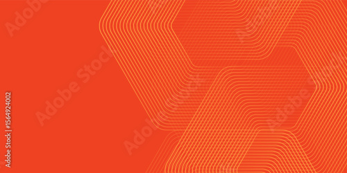 Abstract orange background with glowing geometric lines. Modern shiny yellow hexagon lines pattern. Technology futuristic concept. Suit for poster, banner, brochure, cover, flyer. Vector illustratio