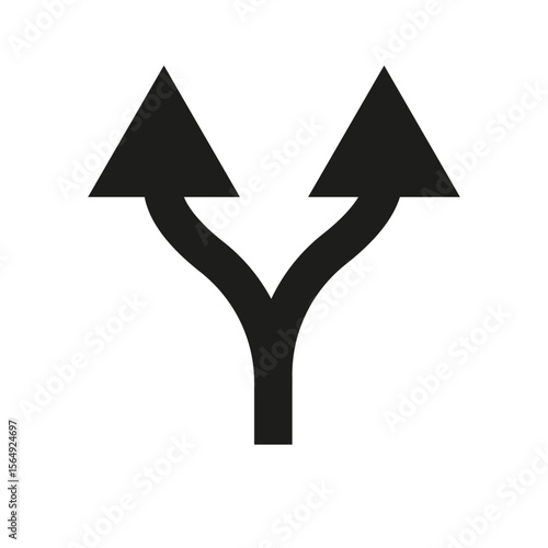 Black fork arrow symbol with blue outline showing two directions from one path. Business decision, choice and direction concept icon
