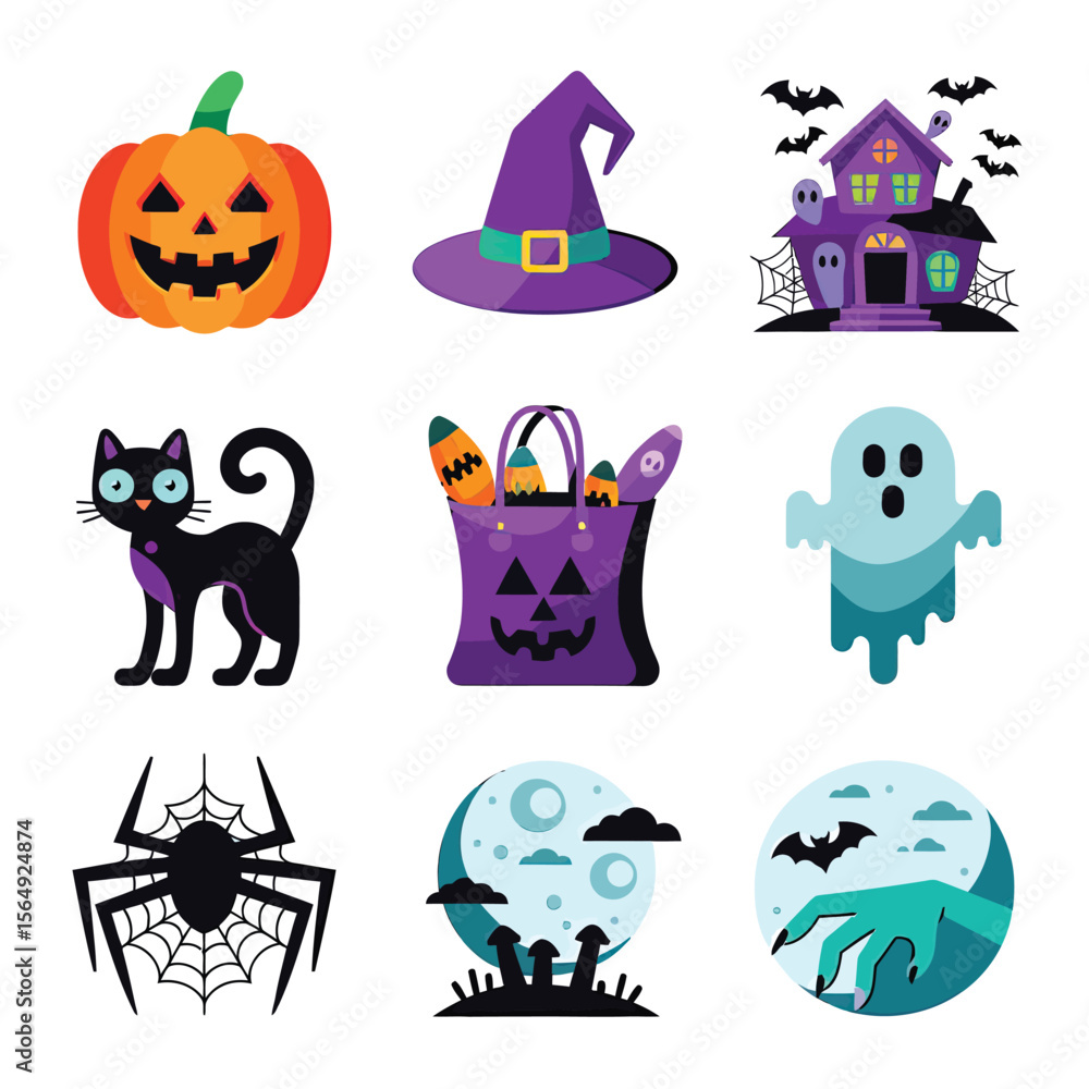 Obraz premium 2d vector illustration Halloween t shirt icon design items ghost character Candles in carved pumpkin 