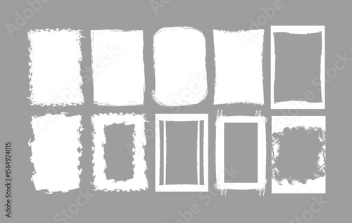 A versatile collection of 8 frames featuring grunge, brushstroke, and ink style borders. Each frame offers a unique hand drawn texture, from rough, distressed edges to smooth rounded corners.