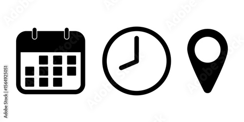 Vector illustration of Date, Time and Address icon set isolated on transparent background