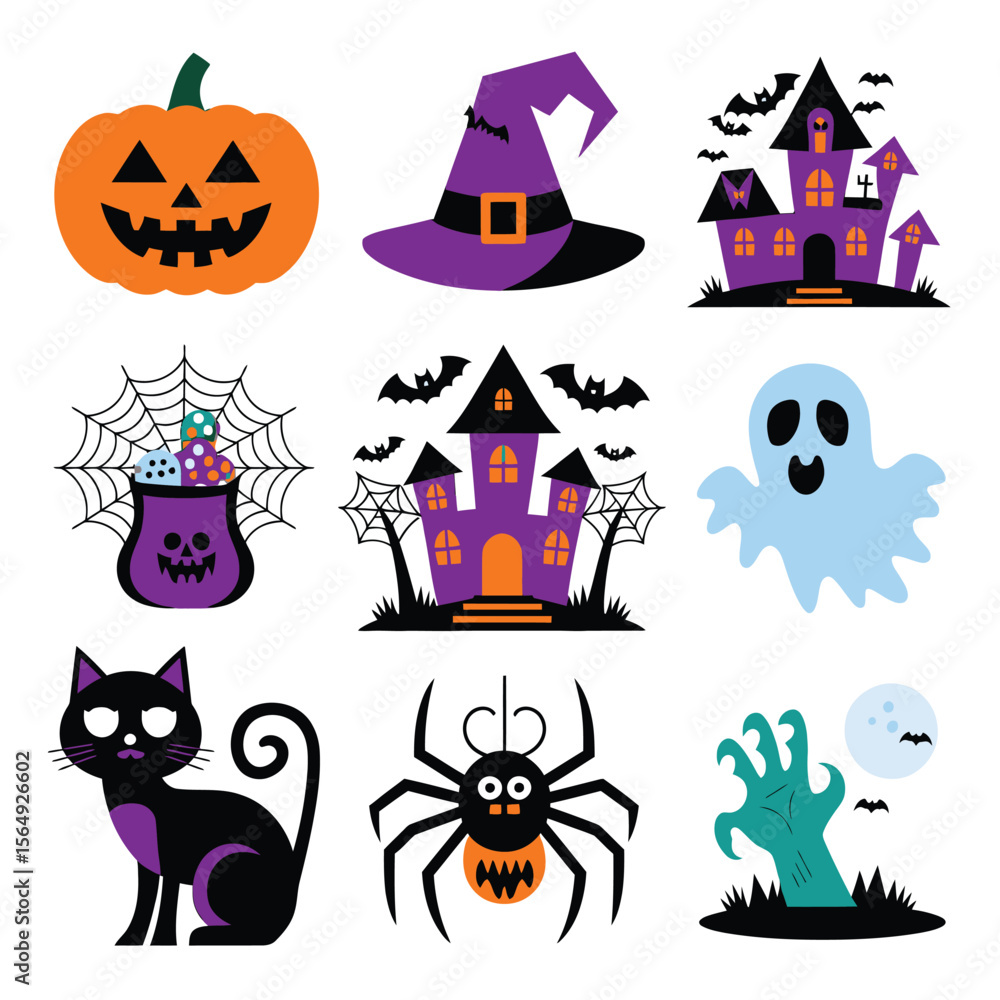 Obraz premium 2d vector illustration Halloween t shirt icon design items ghost character Candles in carved pumpkin 