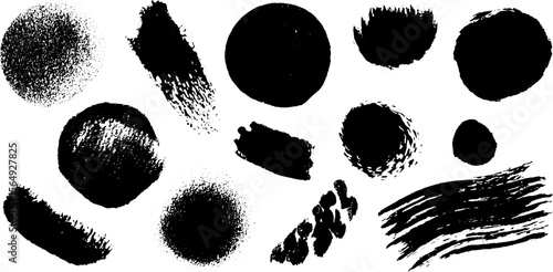 Collection of black ink and watercolor abstract shapes for modern design concepts