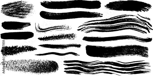 Collection of black ink brush strokes for artistic and design projects
