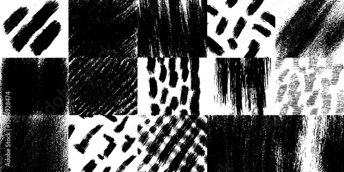 Seamless black brush patterns collection for design projects and creative backgrounds