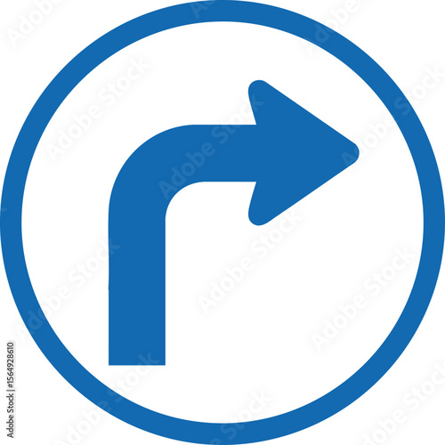 Blue Right Turn Arrow in Circle Vector Illustration: A Clear Directional Symbol for Navigation, Guidance, and Wayfinding on a Transparent Backdrop