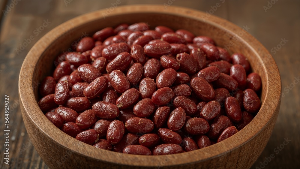 Fototapeta premium Vibrant red kidney beans in rustic wooden bowl