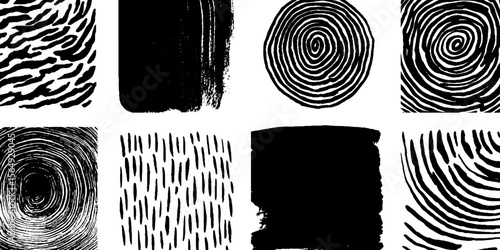 Abstract brush pattern tiles in black and white with organic designs for artistic inspiration