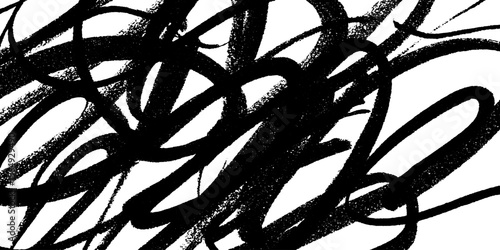 Abstract expressionist black brush scribbles on white background for artistic design