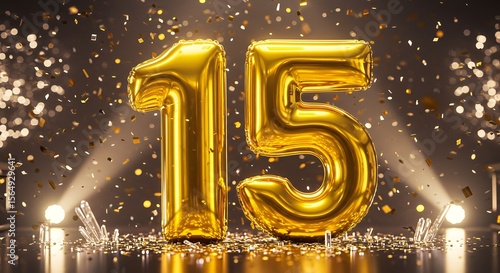Number fifteen balloon on festive background