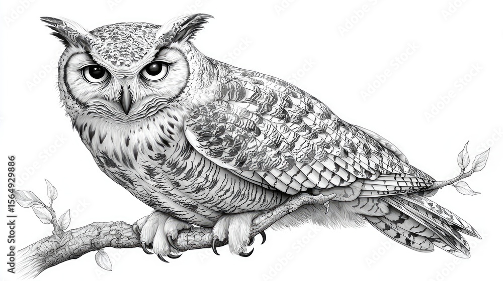 Fototapeta premium Detailed illustration of a great horned owl.
