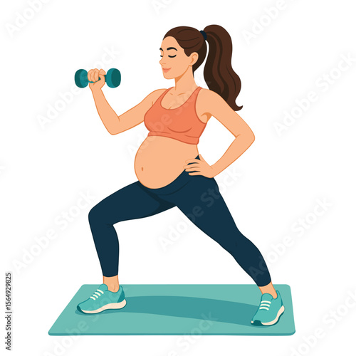Pregnant Woman Exercising with Dumbbell in Outdoor Setting 