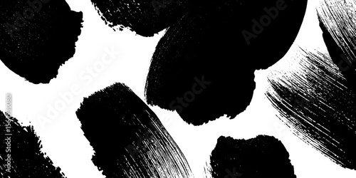 Abstract art composition with high contrast black ink marks and gestural brush strokes