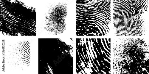 Black abstract stamp and fingerprint textures for creative design projects