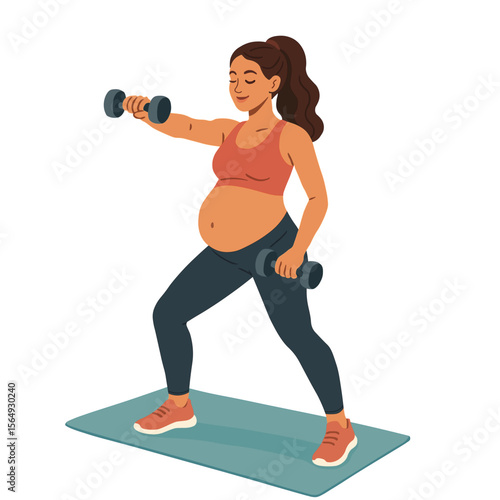 Pregnant Woman Lifting Dumbbells During Outdoor Workout 