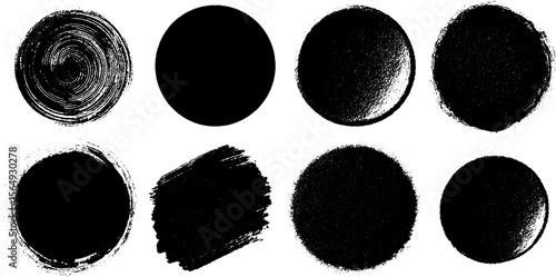 Set of artistic ink brush circles and round shapes for creative design projects