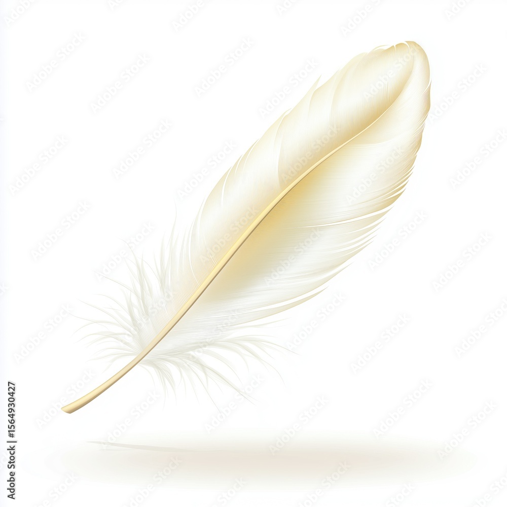 Fototapeta premium A single feather floating in the wind Vector illustration. isolated on white background, detailed, high resolution, professional photograph - generated AI