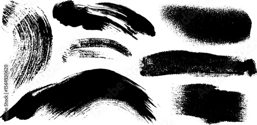 Diverse set of black brushstroke textures for creative design projects