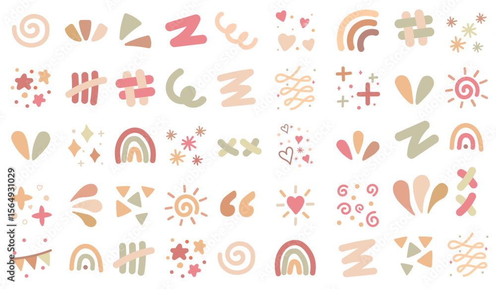 Cute Handdrawn Doodle Elements in Soft Pastel Tones Illustration Cute Handdrawn Doodle Elements in Soft Pastel Tones Illustration