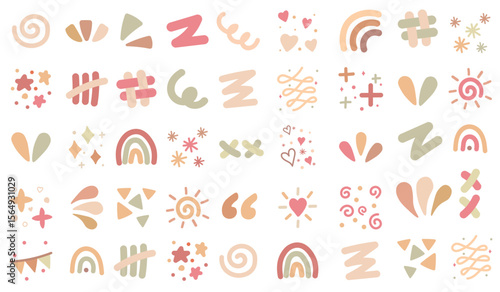Cute Handdrawn Doodle Elements in Soft Pastel Tones Illustration
