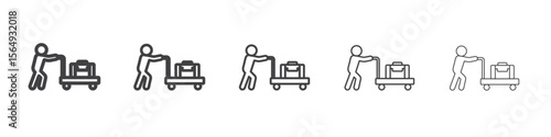 Bellboy with luggage cart icon Line graphics illustration symbol