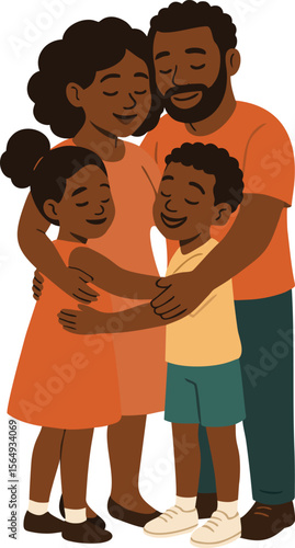 Happy African American Family Hugging Vector Illustration 