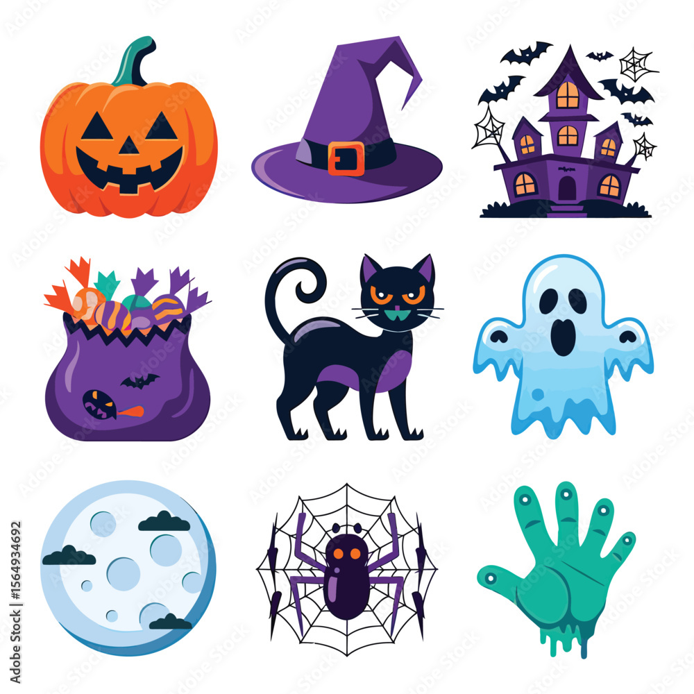 Obraz premium 2d vector illustration Halloween t shirt icon design items ghost character Candles in carved pumpkin 