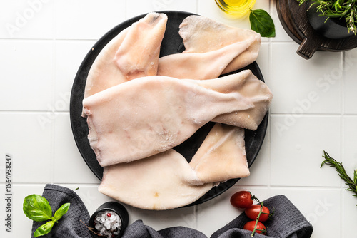 processed squid fillet. raw seafood. blank on a light background. preparation