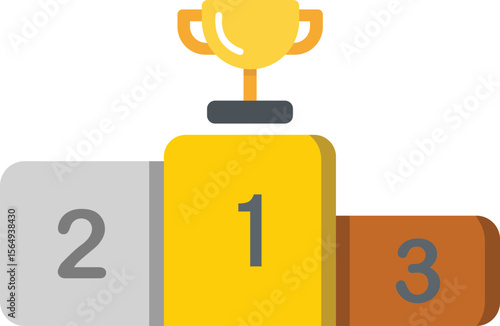 Leaderboard Podium Vector with Trophy and Top 3 Positions – Flat Icon Design