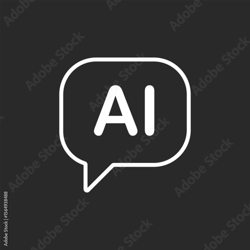 AI Speech Bubble icon in black and white background – Smart Voice Command and NLP Technology, vector illustration