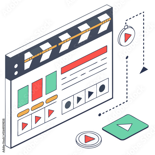 Video Editing Interface with Clapperboard Icon Isolated Vector Illustration