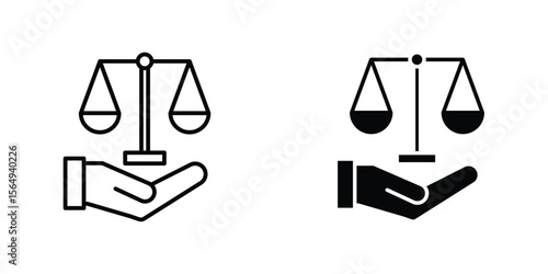 Justice scales in Hand icon design collection. Vector sign and symbol for UI designs