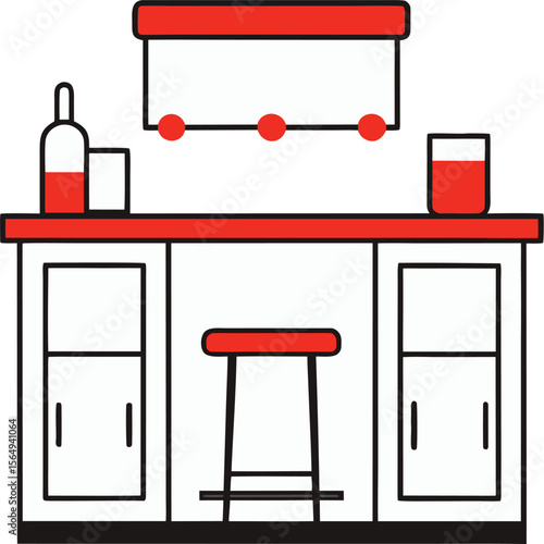 Modern Red Kitchen Interior Vector

