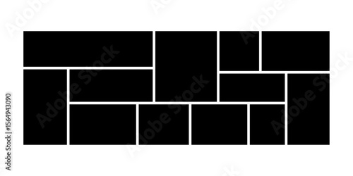 Brand photo or card design with frame, illustration and black grid layout. A perfect mosaic template for collage or moodboard-style image display.