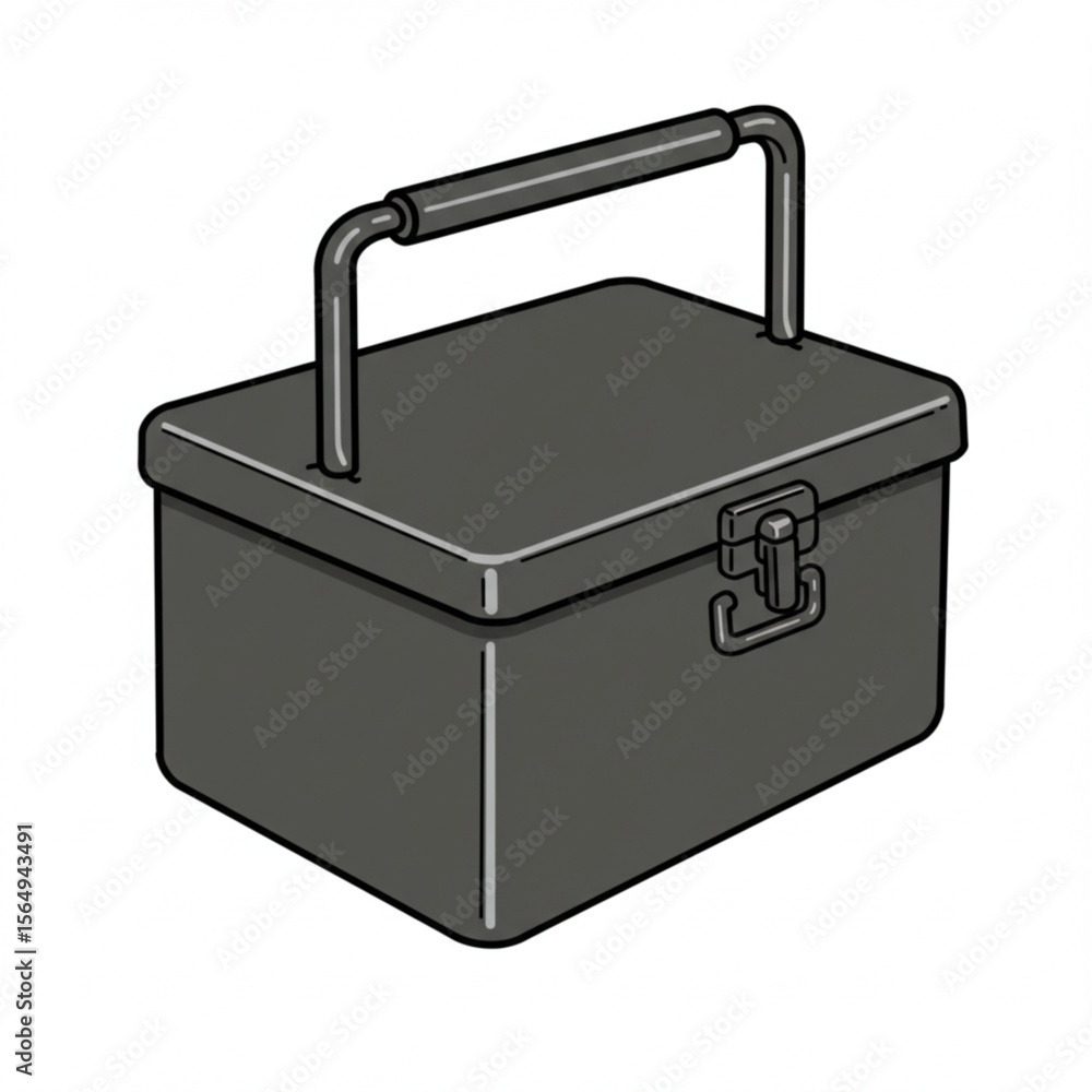 A gray toolbox drawing showcases a retro container with handle for storage, crafting, or construction projects for various designs. A gray toolbox drawing showcases a retro container with handle for storage, crafting, or construction projects for various designs.
