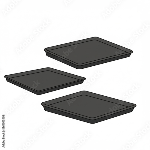 Baking sheets design features multiple trays stacked, perfect for culinary projects, representing kitchen tools, bakery supplies, and food preparation.