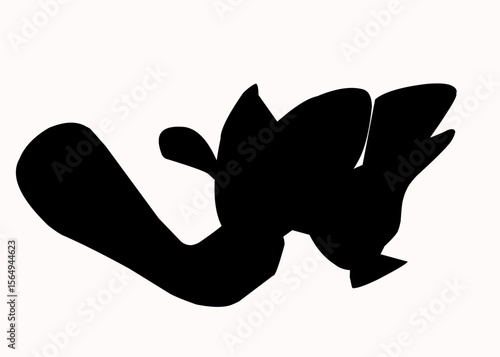 Abstract black inkblot silhouette resembling a bird or animal shape, perfect for psychological tests, creativity, and art-related conceptual projects.